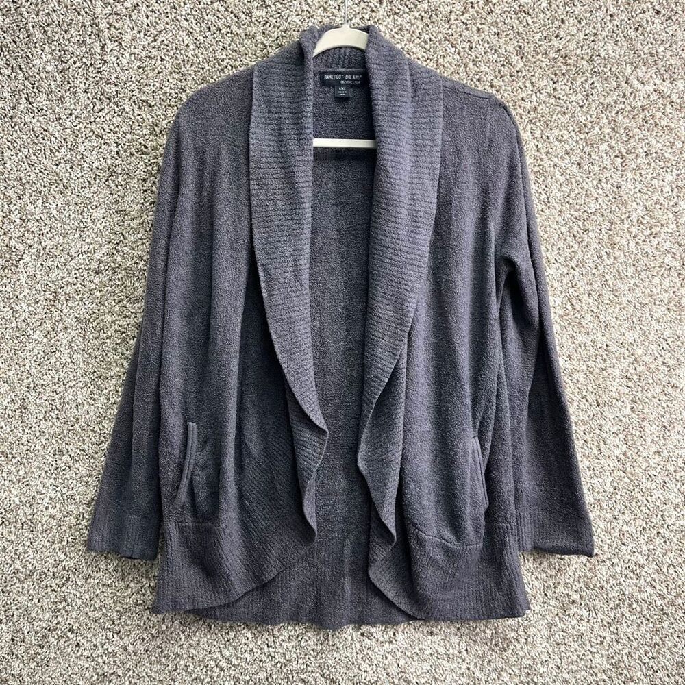 Barefoot Dreams Cardigan Sweater Women’s L/XL Gray CozyChic Lite Knit Circle